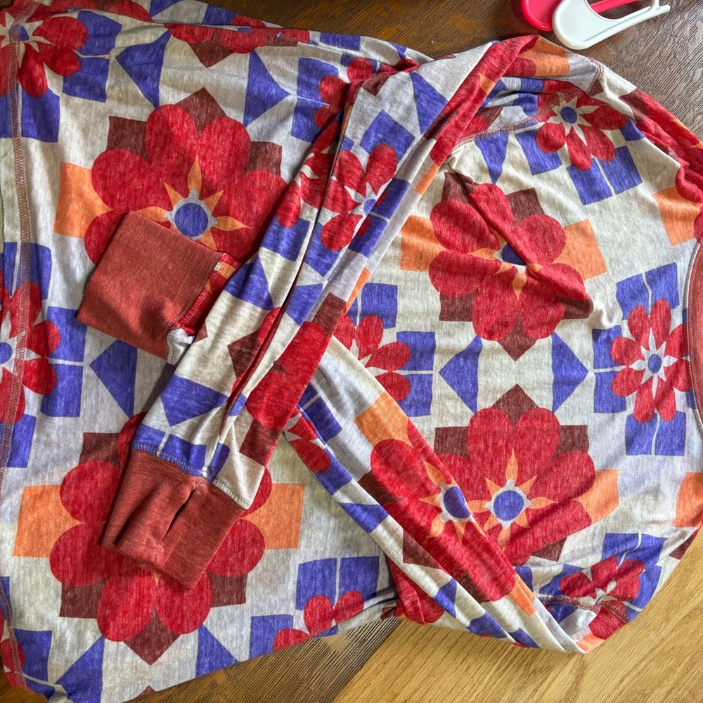 FP Movement by Free People Red and Blue Floral Long Sleeve Tee